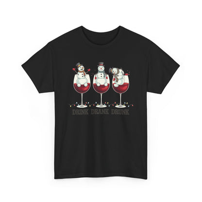Drink Drank Drunk Christmas Shirt | Funny Holiday Wine Shirt | Snowman Christmas Tee | Drinking Humor Gift for Friends