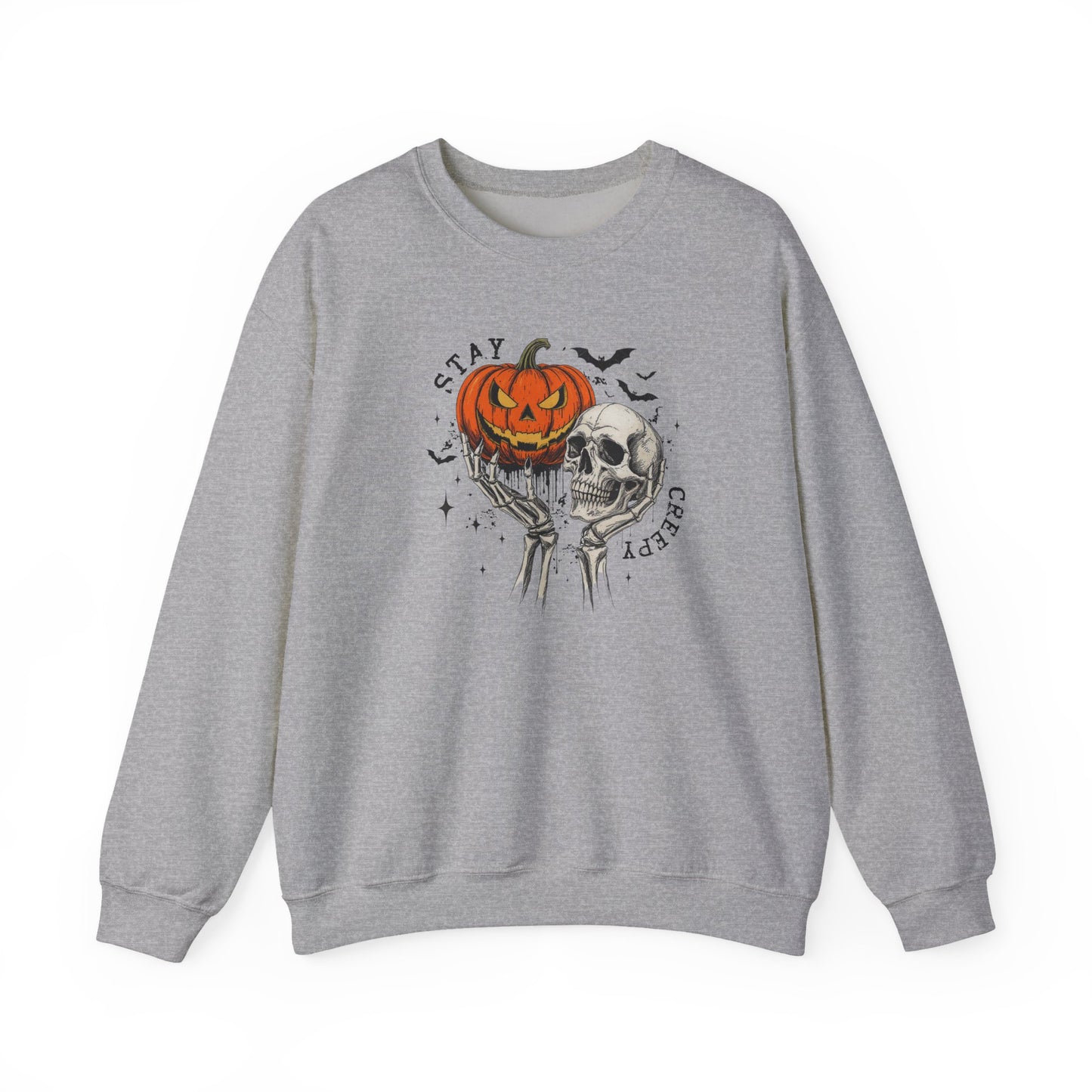 Stay Creepy Crewneck Sweatshirt, Halloween Sweater, Cozy Fall Apparel, Spooky Gift, Pumpkin Skull Design, Halloween Celebration