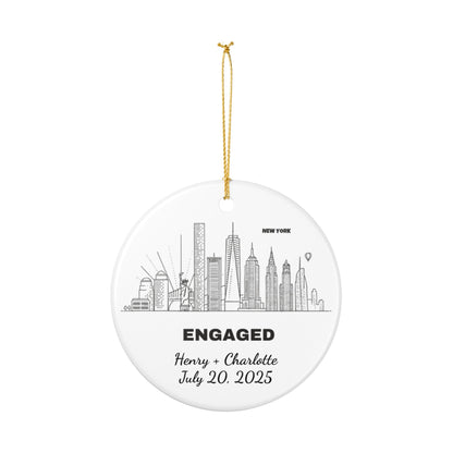 Engagement Ornament Personalized City Skyline Just Engaged Gift, Cities Christmas Ornaments 1st Xmas Engaged Couples Ornament Gay Engagement