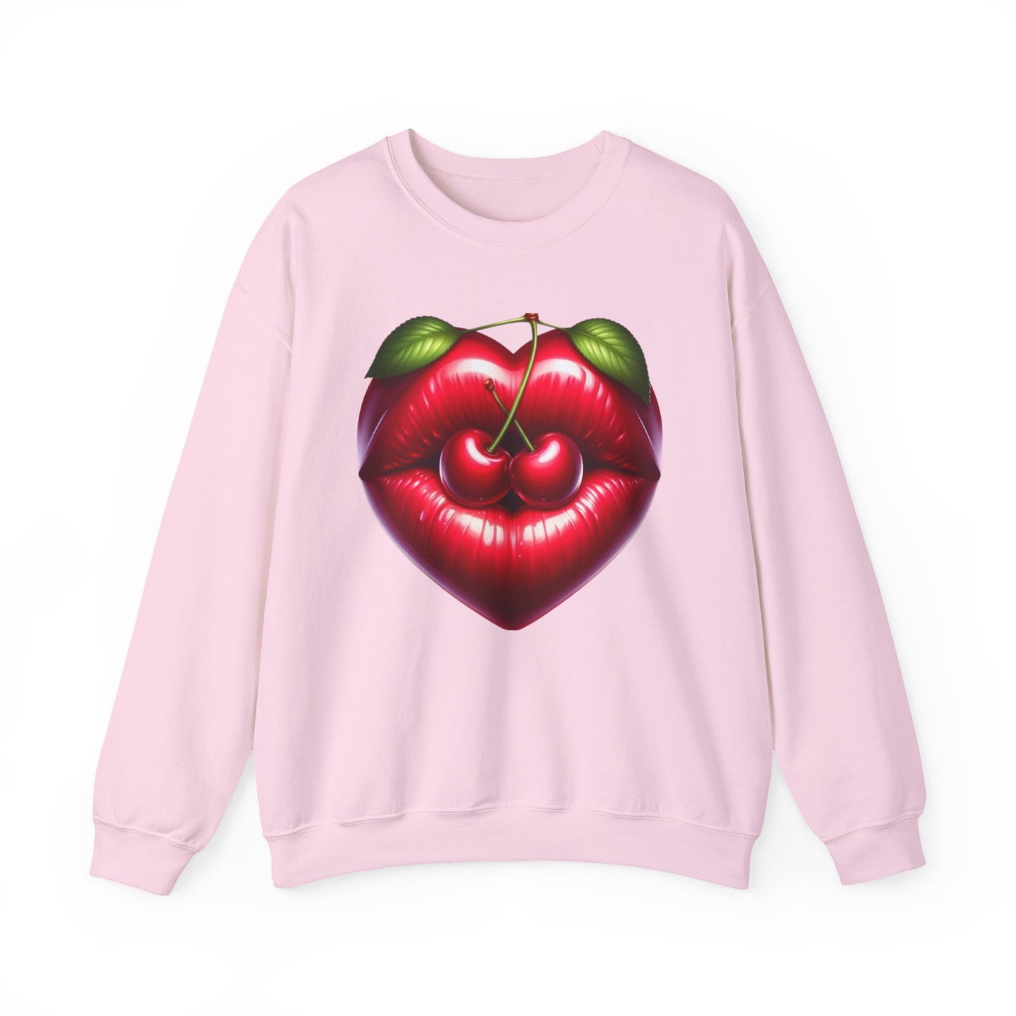 Heart Cherry Lips Sweatshirt, Cherry Face Graphic Crewneck, Cute Aesthetic Sweatshirt, Retro Pop Art Pullover, Unisex Cozy Top