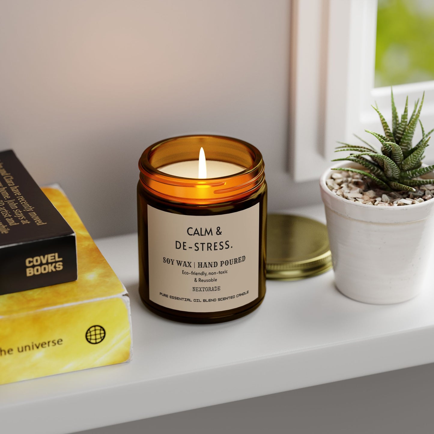 Calm And De Stress Soy Wax Candle, Candle Gift, Hand Poured Candle, Scented Candles, Coconut Apricot Wax (4oz, 9oz)