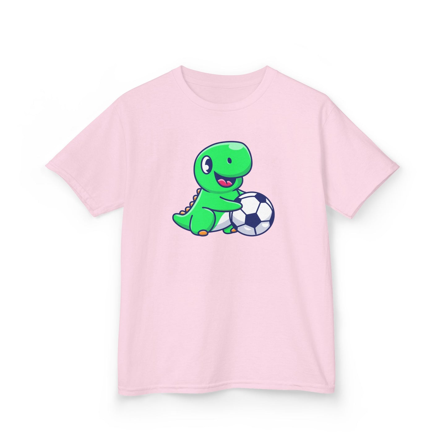 Green Dinosaur Playing Soccer Kids T-Shirt, Cute Dino Soccer Shirt for Boys Girls, Fun Youth Sports Graphic Tee, Football Lover