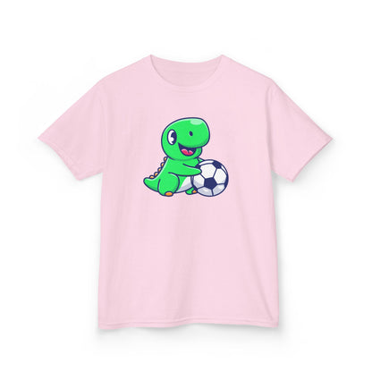 Green Dinosaur Playing Soccer Kids T-Shirt, Cute Dino Soccer Shirt for Boys Girls, Fun Youth Sports Graphic Tee, Football Lover