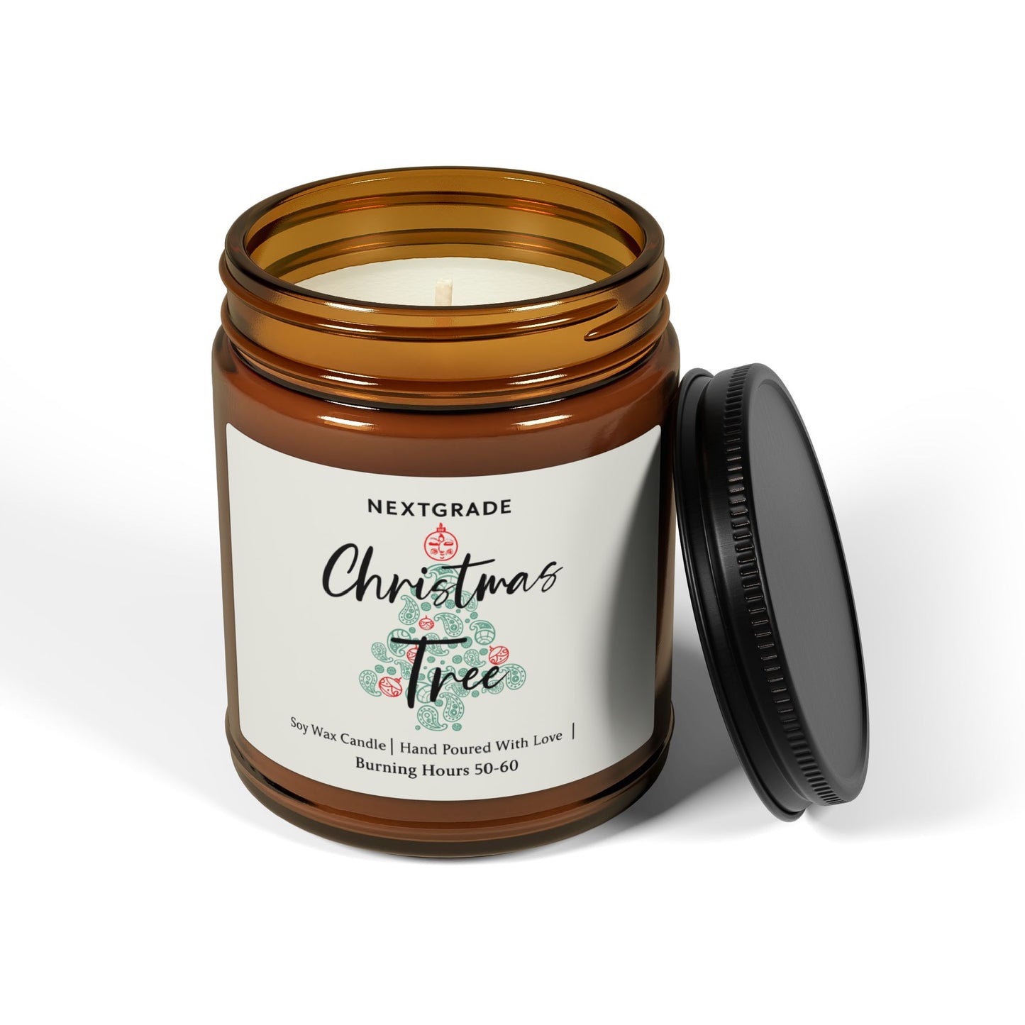 Christmas Tree Candle Amber Jar, Scented Soy Candle, Holiday Candle Gift, Natural Soy Wax, Cozy Christmas Home Decor Candle 4oz and9oz
