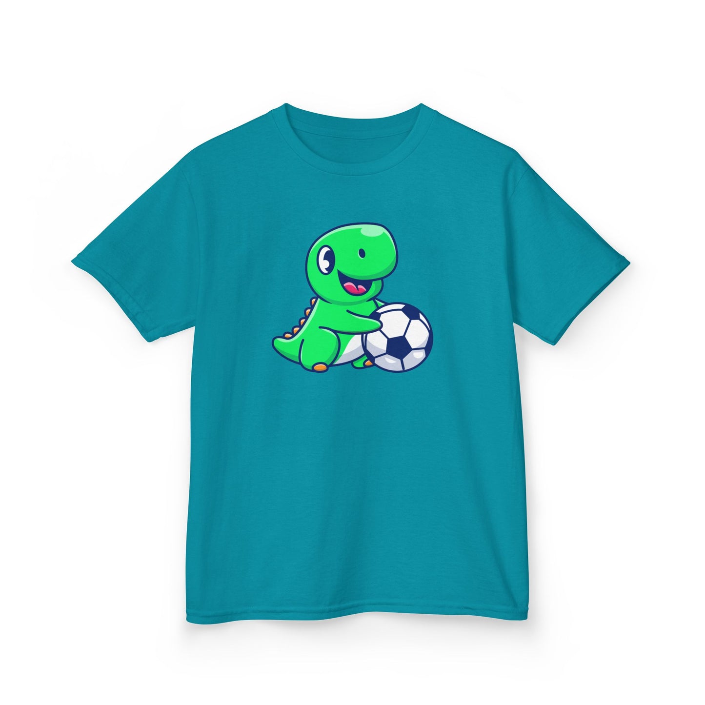 Green Dinosaur Playing Soccer Kids T-Shirt, Cute Dino Soccer Shirt for Boys Girls, Fun Youth Sports Graphic Tee, Football Lover