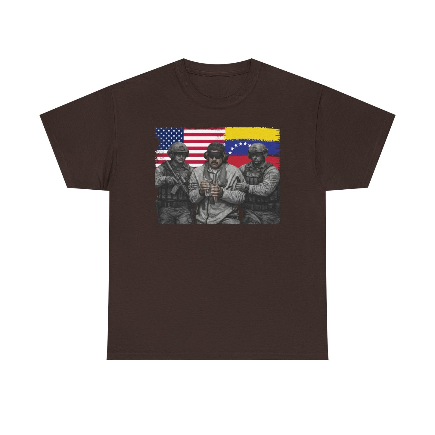 American and Venezuelan Flag Soldiers Tee, Nicolas Maduro Arrest Deportation Photo Tee T-shirt | Political Protest Graphic