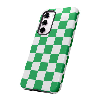 Green Checkered Phone Case, Phone Cases Samsung Galaxy S25, S25 Plus, S24, S24 Plus, S24 Ultra, S23, S22, S22 Plus, S21 Ultra, S21 FE, S20+