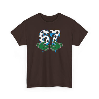 Dripping 97 Number Graphic Tee, Streetwear Checkerboard T-Shirt with Green Hands, Artsy Unisex Cotton Shirt