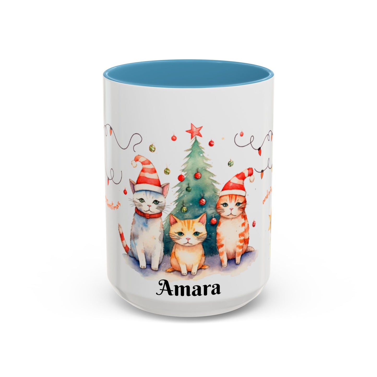 Personalized Festive Cat Accent Coffee Mug, Holiday, Christmas, Unique Gift, Home Decor, Cute Cat Lovers, Christmas Day Gift