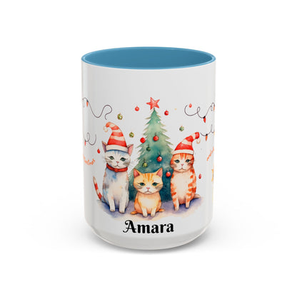 Personalized Festive Cat Accent Coffee Mug, Holiday, Christmas, Unique Gift, Home Decor, Cute Cat Lovers, Christmas Day Gift