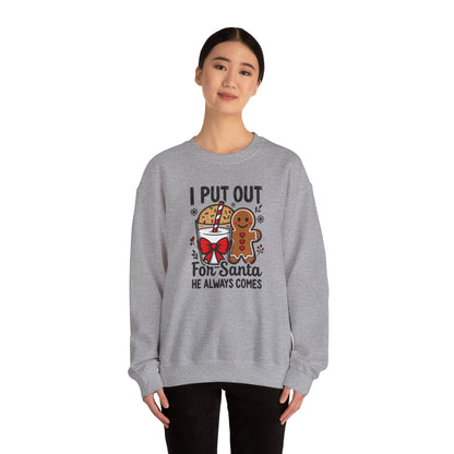 I Put Out For Santa Sweatshirt, Funny Christmas Crewneck, Cookies & Milk Holiday Sweater, Gingerbread Shirt, Xmas Party Sweatshirt