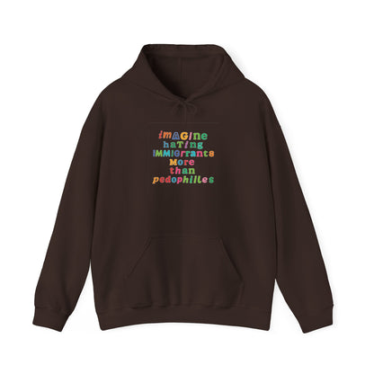 Imagine Hating Immigrants More Than Pedophiles Hoodie, Bold Statement  hoodie, Activist Equality Pullover,  Human Rights Protest Gift