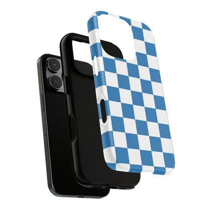 Checkered Phone Case, iPhone 17 Pro, 17, 16, 15, 14, 13, 12, 11, X, XR, XS MAX, Smartphone Cover, Blue and White Mobile Protector