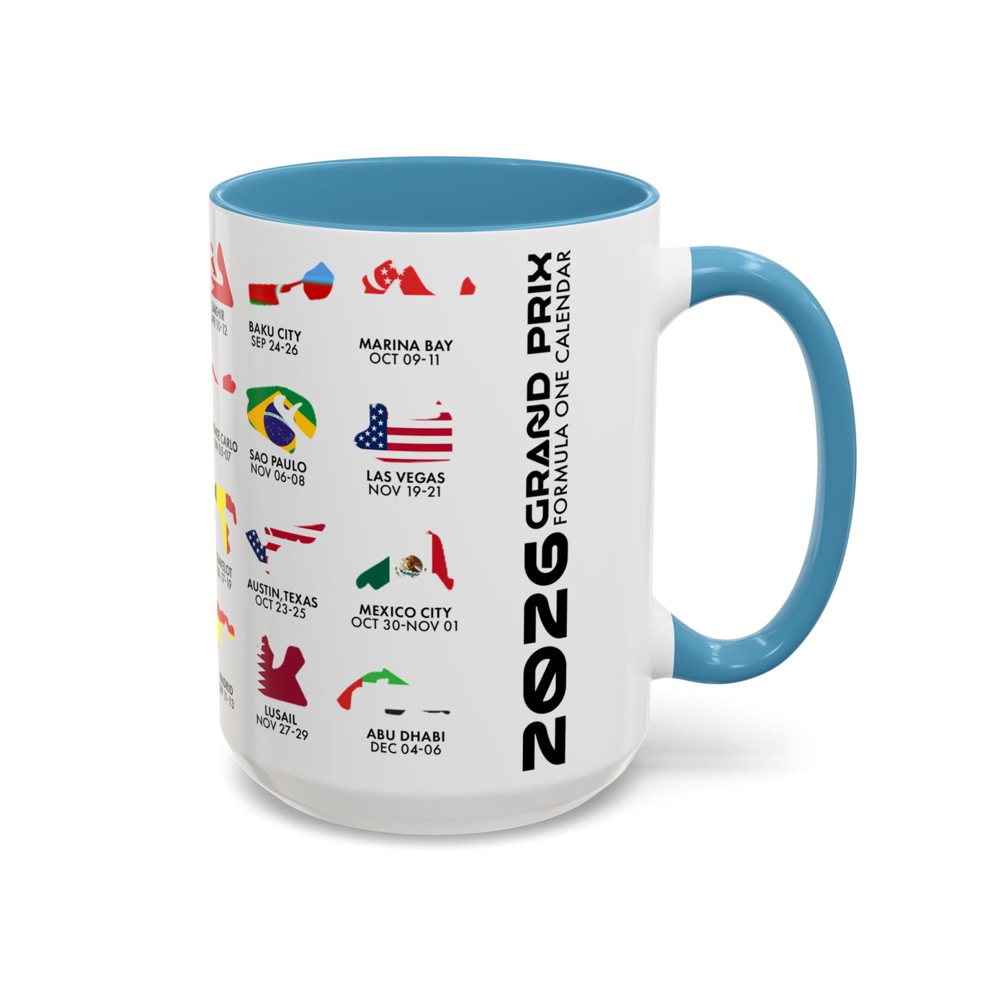 2026 Grand Prix Calendar Mug, Formula 1 Accent Coffee Mug, F1 Circuit Icons Cup, Motorsport Fan Gift, Racing Calendar Ceramic Mug