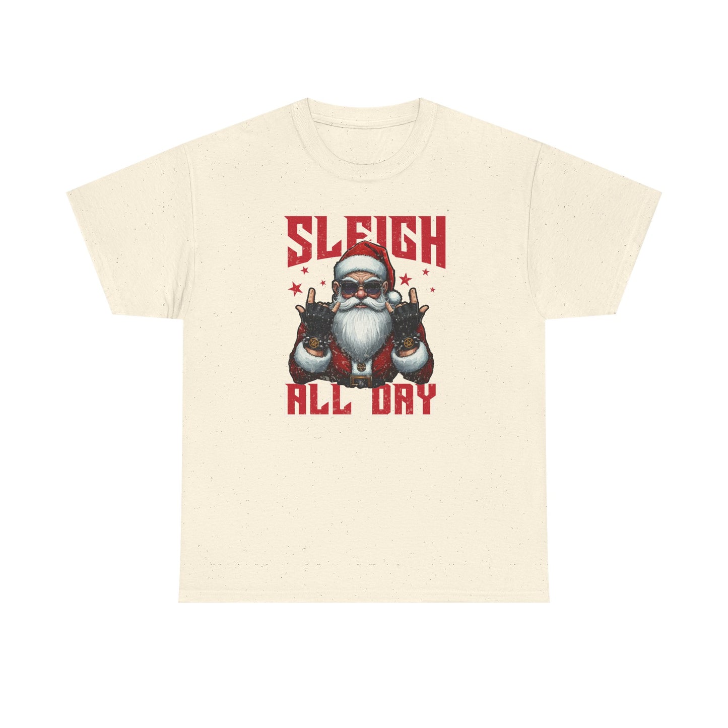 Funny Santa Sleigh All Day T-Shirt | Cool Christmas Graphic Tee | Rocker Santa Shirt | Holiday Humor Gift