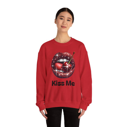 Cherry Kiss Me Sweatshirt, Glitter Lips Cherry Graphic Crewneck, Retro Pop Art Sweatshirt, Cute Flirty Pullover, Unisex Cozy Top
