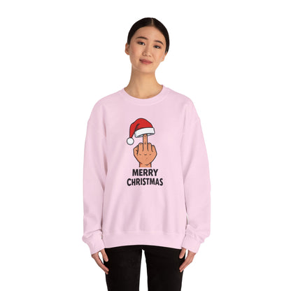 Funny Christmas Sweatshirt, Santa Hat Middle Finger Shirt, Merry Christmas Crewneck, Offensive Holiday Sweater, Funny Xmas Gift