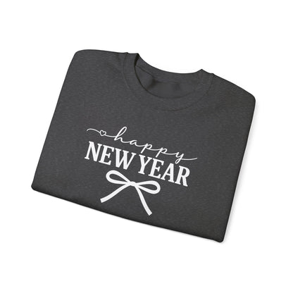 Happy New Year Sweatshirt | Cozy Holiday Crewneck | Script Bow Graphic Sweater | New Year Party Sweatshirt | Winter Gift