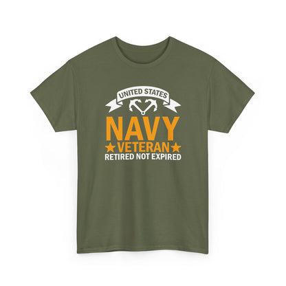 Navy Veteran Heavy Cotton T-Shirt, Gifts for Veterans, Memorial Day, Patriotic Apparel, Retired Not Expired, Gift for dad
