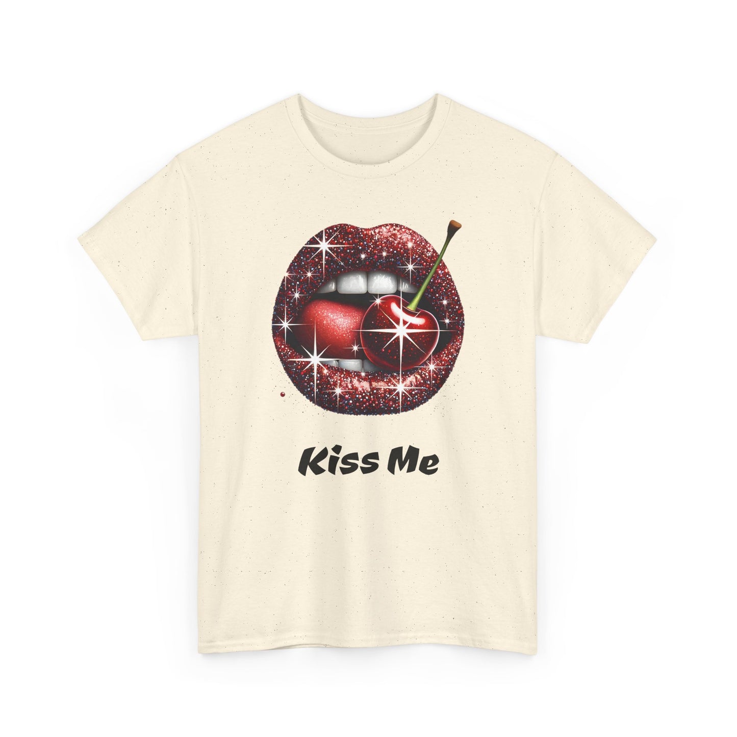 Glitter Lips Cherry Kiss Me Tee, Retro Pinup Graphic Shirt, Flirty Pop Art T-Shirt, Vintage Style Cotton Tee