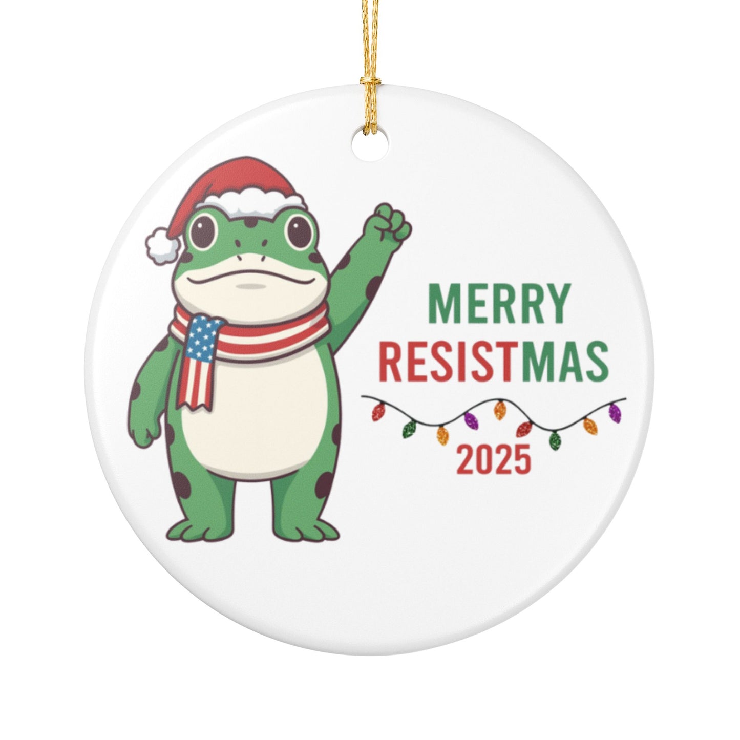 Merry Resistmas Frog Ornament Funny Political Christmas Decor | Portland Frog Meme Freedom Ornament | Activist Gift Ceramic Keepsake