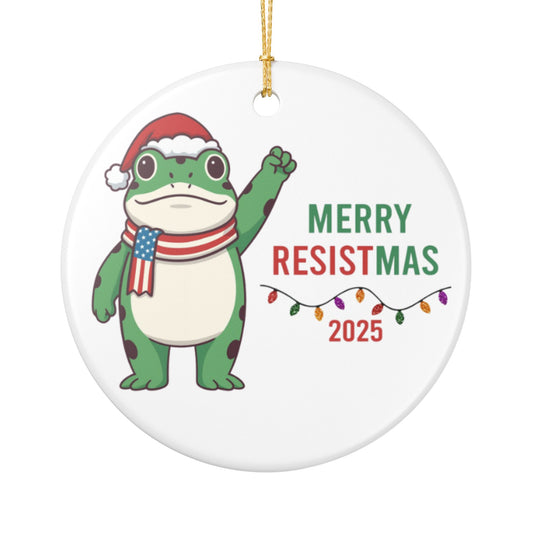 Merry Resistmas Frog Ornament Funny Political Christmas Decor | Portland Frog Meme Freedom Ornament | Activist Gift Ceramic Keepsake