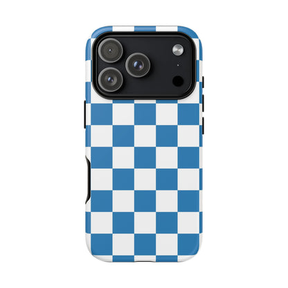 Checkered Phone Case, iPhone 17 Pro, 17, 16, 15, 14, 13, 12, 11, X, XR, XS MAX, Smartphone Cover, Blue and White Mobile Protector