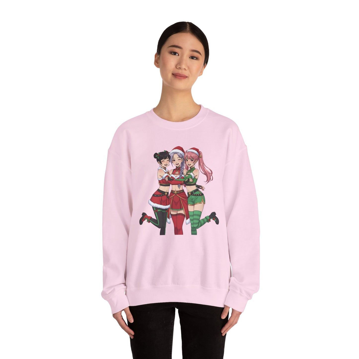 Anime Christmas Sweatshirt, Kawaii Girls Holiday Crewneck, Cute Anime Xmas Sweater, Cozy Otaku Gift, Holiday Kawaii Trio Shirt
