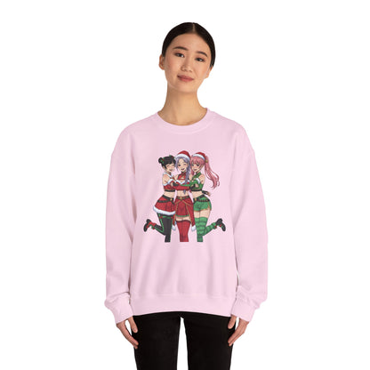 Anime Christmas Sweatshirt, Kawaii Girls Holiday Crewneck, Cute Anime Xmas Sweater, Cozy Otaku Gift, Holiday Kawaii Trio Shirt