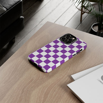 Purple Checkered Phone Case,  iPhone 17 Pro, 17, 16, 15, 14, 13, 12, 11, X, XR, XS MAX, Trendy Gift for Friends, Accessory for Occasions