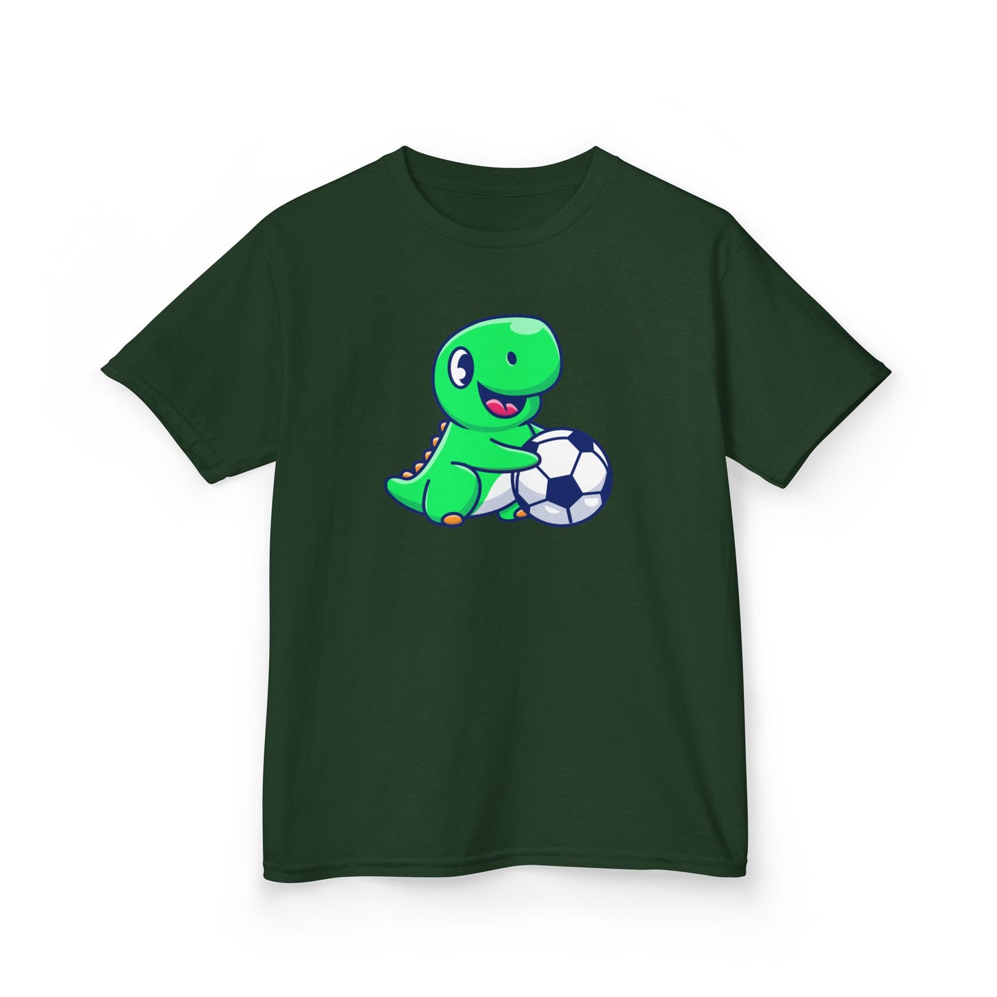 Green Dinosaur Playing Soccer Kids T-Shirt, Cute Dino Soccer Shirt for Boys Girls, Fun Youth Sports Graphic Tee, Football Lover