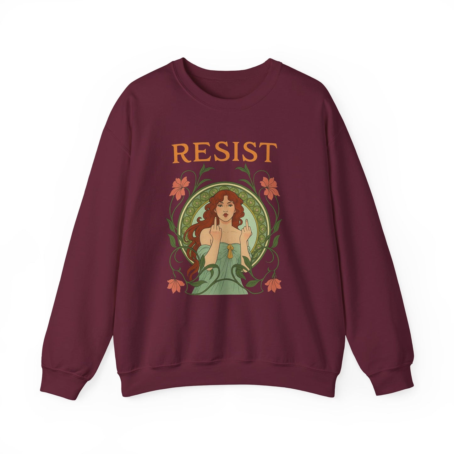Resist Art Nouveau Woman Sweatshirt, Feminist Vintage Crewneck, Floral Botanical Activist Pullover, Empowerment Gift, Cozy Fall Layer