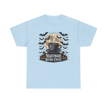 Halloween Coffee Tee, Unisex Heavy Cotton T-Shirt, Nightmare Before Coffee Shirt, Spooky Graphic Tee, Fall Seasonal Apparel