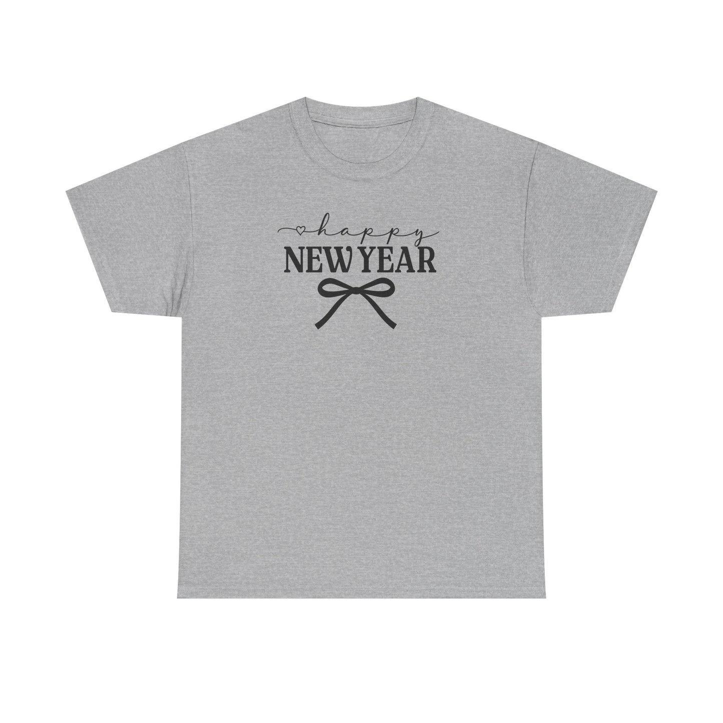 Happy New Year Bow T-Shirt, Minimalist New Year Typography Tee, Holiday Graphic Shirt, New Year's Eve Outfit, Casual Festive Top