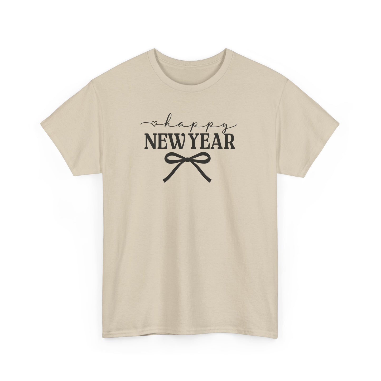 Happy New Year Bow T-Shirt, Minimalist New Year Typography Tee, Holiday Graphic Shirt, New Year's Eve Outfit, Casual Festive Top