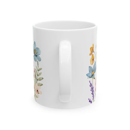 Watercolor Floral Mug Spring Flower Coffee Cup, Botanical Butterfly Mug, Garden Lover Gift, Nature Aesthetic Ceramic Mug Cute Floral Tea Cup