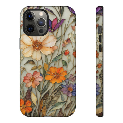 Phone case For iPhone & Samsung, Wildflower Mosaic MagSafe iPhone Case: Botanical Floral Design iPhone