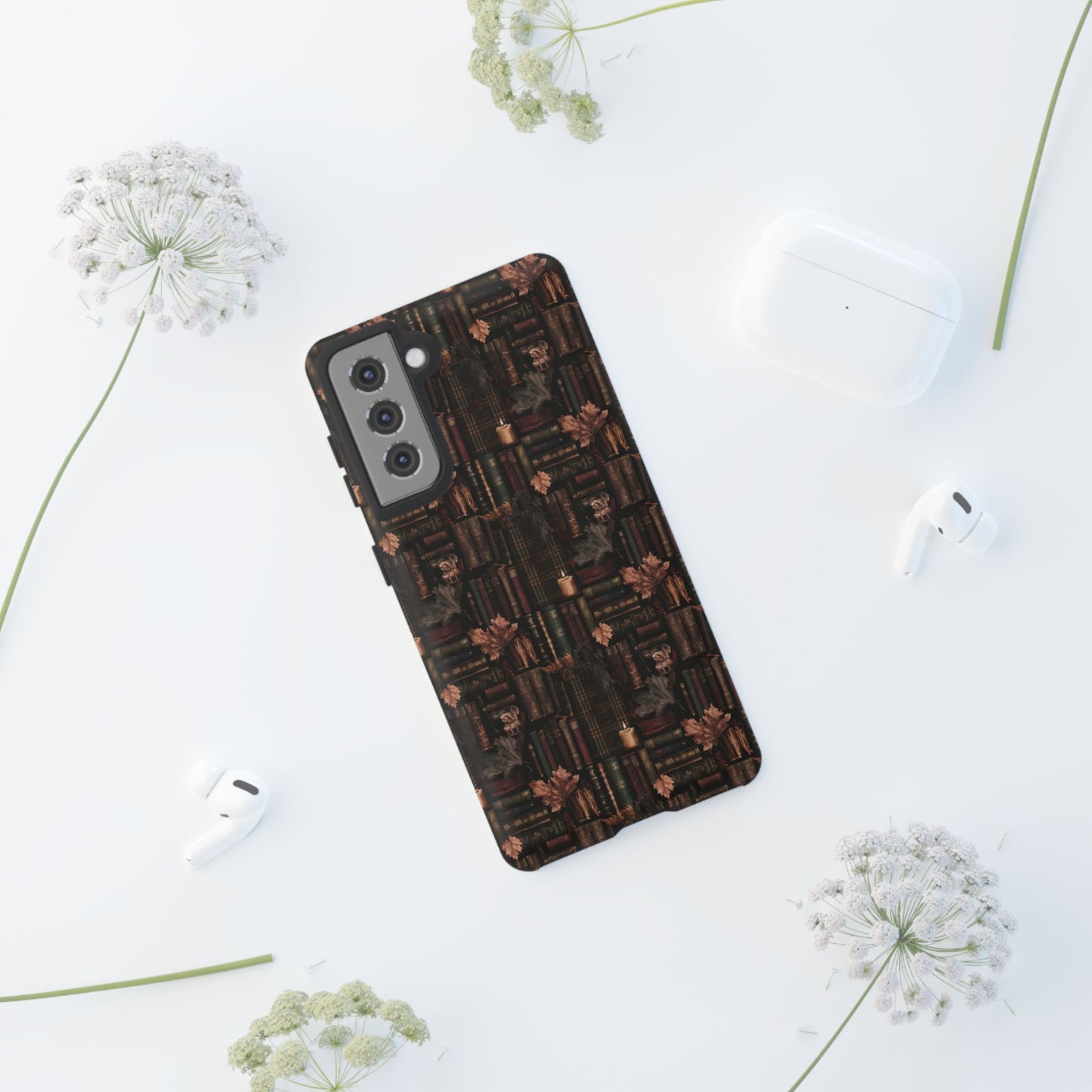 Gothic Phone Case Dark Academia Literary iPhone Samsung Cover with Books & Flowers, Phone case