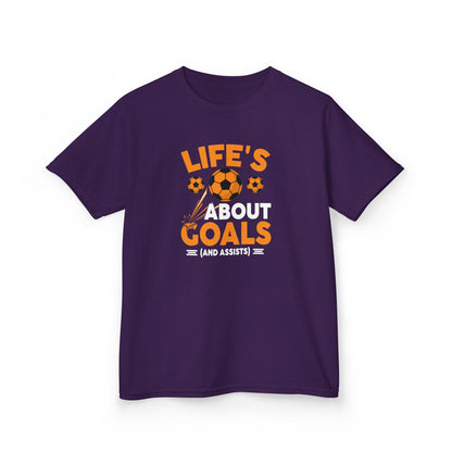 Life's About Goals Kids T-Shirt | Soccer Graphic Tee | Fun Teamwork Shirt for Boys & Girls | Cotton Youth Sports Top, FIFA World Cup 2026