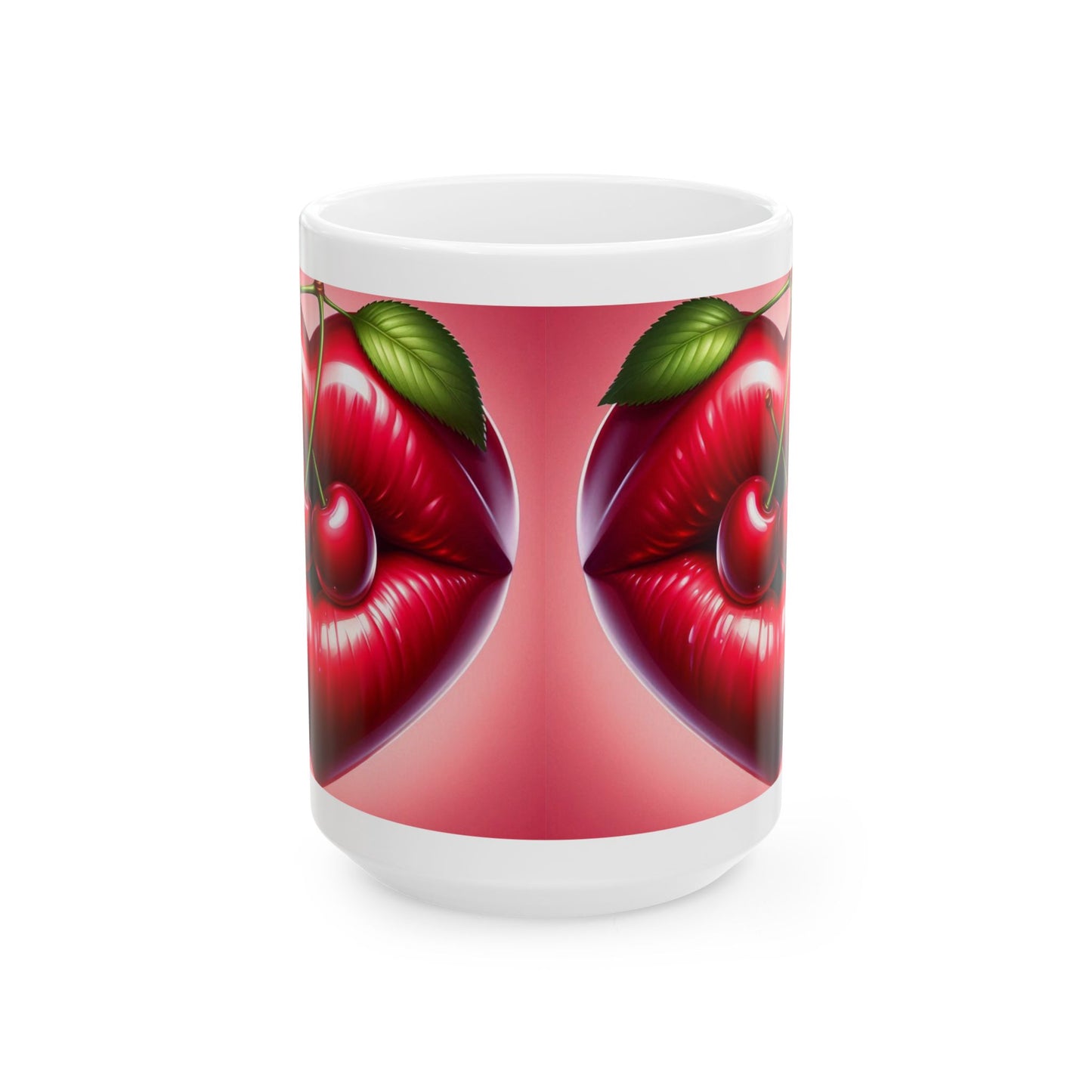 Cherry Lips Mug, Cute Retro Coffee Mug, Pop Art Ceramic Cup, Aesthetic Lips Design Mug, Gift for Coffee Lovers, 11oz 15oz