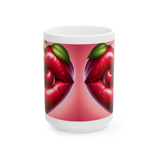 Cherry Lips Mug, Cute Retro Coffee Mug, Pop Art Ceramic Cup, Aesthetic Lips Design Mug, Gift for Coffee Lovers, 11oz 15oz