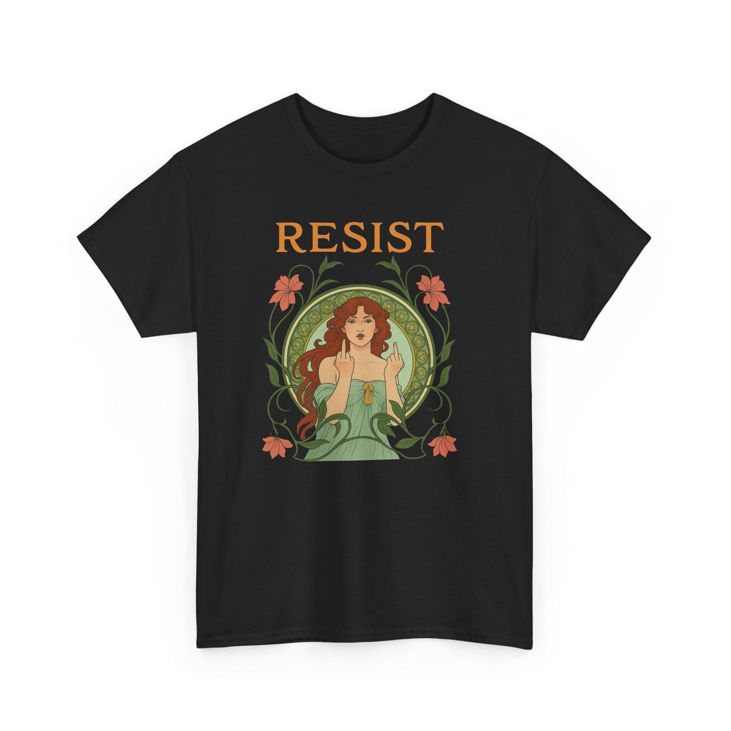 Resist Art Nouveau Woman Tee, Feminist Vintage Shirt, Botanical Activist T-Shirt, Retro Feminism Gift, Empowerment Top, Mucha Anti Trump