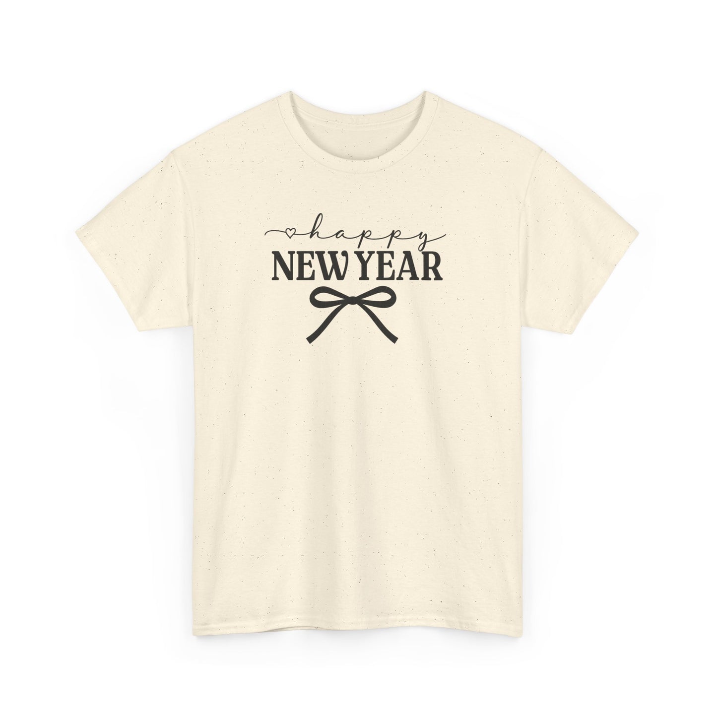 Happy New Year Bow T-Shirt, Minimalist New Year Typography Tee, Holiday Graphic Shirt, New Year's Eve Outfit, Casual Festive Top