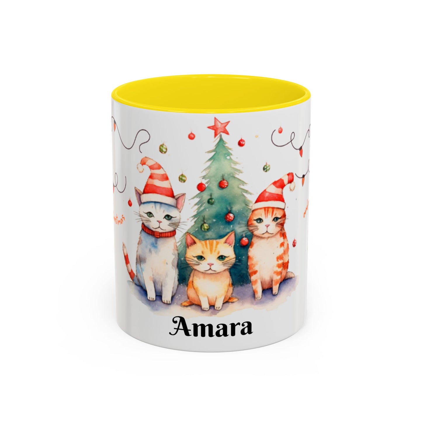Personalized Festive Cat Accent Coffee Mug, Holiday, Christmas, Unique Gift, Home Decor, Cute Cat Lovers, Christmas Day Gift
