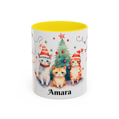 Personalized Festive Cat Accent Coffee Mug, Holiday, Christmas, Unique Gift, Home Decor, Cute Cat Lovers, Christmas Day Gift