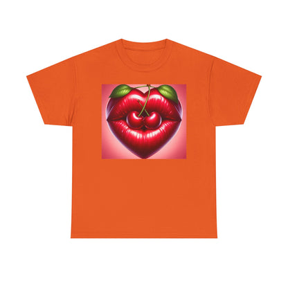 Cherry Lips Heart Graphic Tee, Retro Pop Art T-Shirt, Cute Aesthetic Cotton Shirt, Vintage Style Unisex Tee, Fun Statement Top