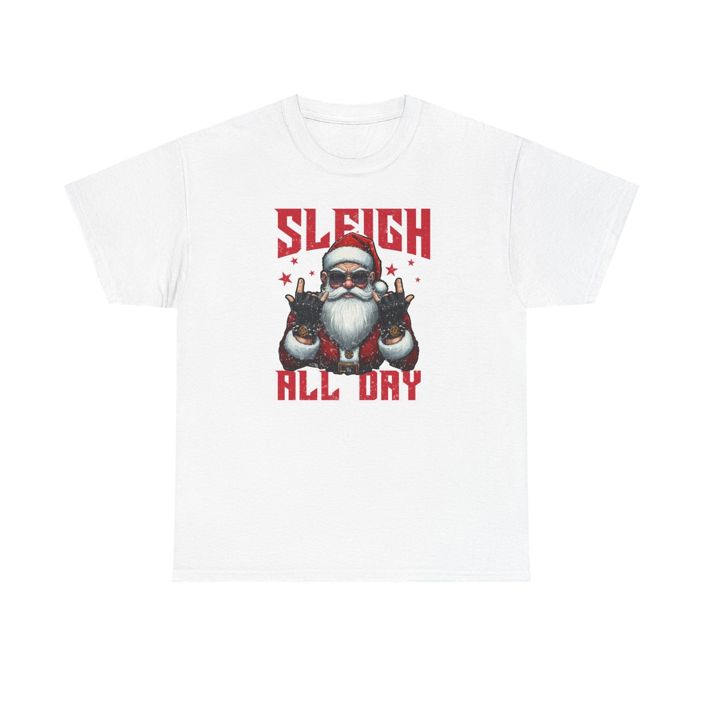Funny Santa Sleigh All Day T-Shirt | Cool Christmas Graphic Tee | Rocker Santa Shirt | Holiday Humor Gift