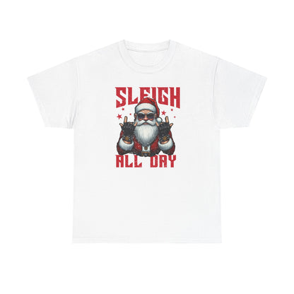 Funny Santa Sleigh All Day T-Shirt | Cool Christmas Graphic Tee | Rocker Santa Shirt | Holiday Humor Gift