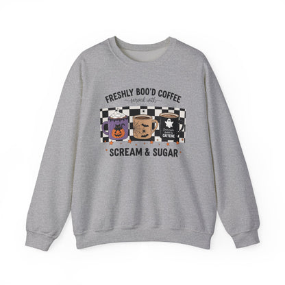 Halloween Coffee Sweatshirt, Cozy Crewneck, Fall Apparel, Scream & Sugar Tee, Gift for Coffee Lovers, Halloween Apparel