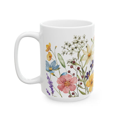 Watercolor Floral Mug Spring Flower Coffee Cup, Botanical Butterfly Mug, Garden Lover Gift, Nature Aesthetic Ceramic Mug Cute Floral Tea Cup